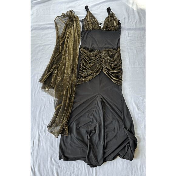 Flapper Girl 1920's Dress, Halloween Costume, With Shawl, Black/Gold Size Large - Picture 1 of 8